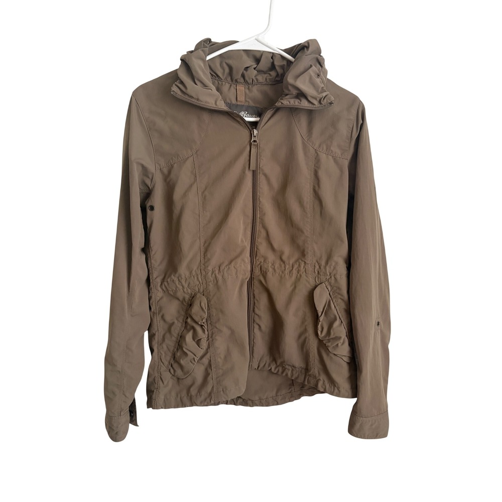 Eddie Bauer Travex Jacket Womens XS Brown Full Zip Packable Hood Roll Tab Sleeve